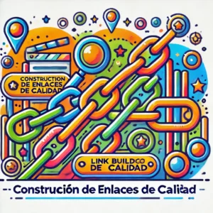 Gráfico que muestra la construcción de enlaces de calidad con cadenas, eslabones e íconos de conexión